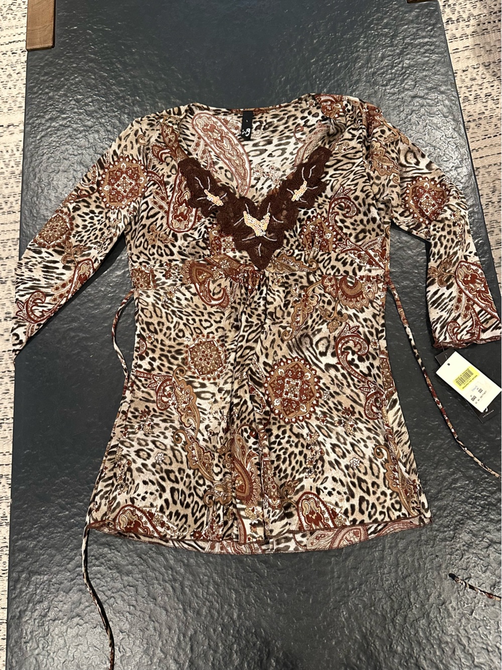 NWT Y2K VTG Leopard and Paisley Sequined Top